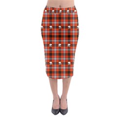 Plaid Pattern Red Squares Skull Midi Pencil Skirt by HermanTelo