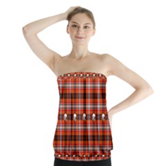 Plaid Pattern Red Squares Skull Strapless Top