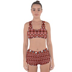 Plaid Pattern Red Squares Skull Racerback Boyleg Bikini Set