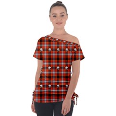 Plaid Pattern Red Squares Skull Tie-Up Tee