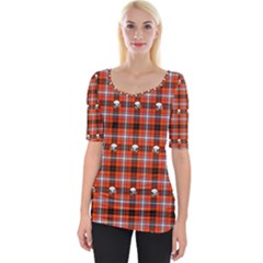 Plaid Pattern Red Squares Skull Wide Neckline Tee