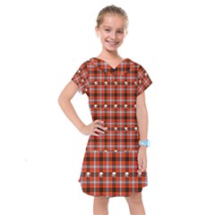 Plaid Pattern Red Squares Skull Kids  Drop Waist Dress