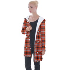 Plaid Pattern Red Squares Skull Longline Hooded Cardigan