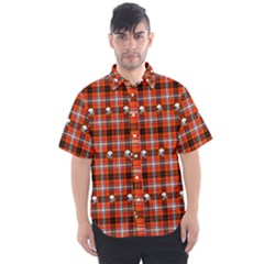 Plaid Pattern Red Squares Skull Men s Short Sleeve Shirt