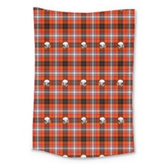 Plaid Pattern Red Squares Skull Large Tapestry by HermanTelo