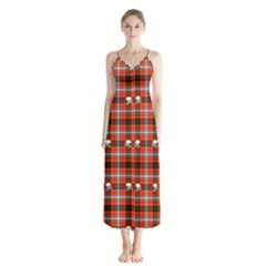 Plaid Pattern Red Squares Skull Button Up Chiffon Maxi Dress