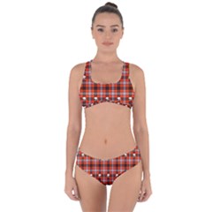 Plaid Pattern Red Squares Skull Criss Cross Bikini Set