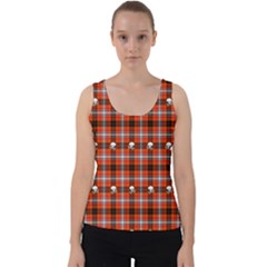 Plaid Pattern Red Squares Skull Velvet Tank Top