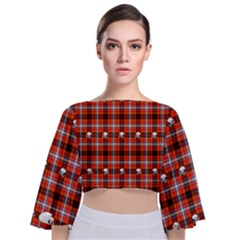 Plaid Pattern Red Squares Skull Tie Back Butterfly Sleeve Chiffon Top