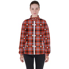 Plaid Pattern Red Squares Skull Women s High Neck Windbreaker