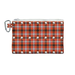 Plaid Pattern Red Squares Skull Canvas Cosmetic Bag (medium)