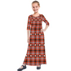 Plaid Pattern Red Squares Skull Kids  Quarter Sleeve Maxi Dress