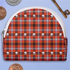 Plaid Pattern Red Squares Skull Horseshoe Style Canvas Pouch