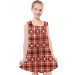 Plaid Pattern Red Squares Skull Kids  Cross Back Dress by HermanTelo