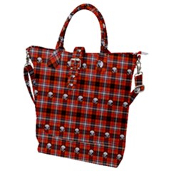 Plaid Pattern Red Squares Skull Buckle Top Tote Bag by HermanTelo