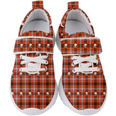 Plaid Pattern Red Squares Skull Kids  Velcro Strap Shoes