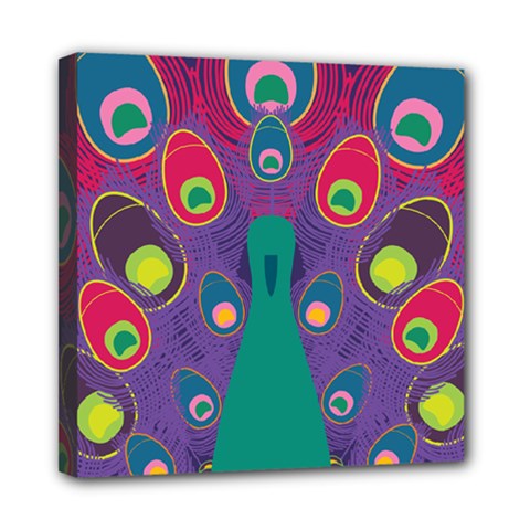 Peacock Bird Animal Feathers Mini Canvas 8  X 8  (stretched)