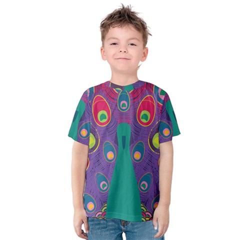 Peacock Bird Animal Feathers Kids  Cotton Tee by HermanTelo