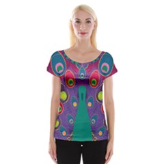 Peacock Bird Animal Feathers Cap Sleeve Top