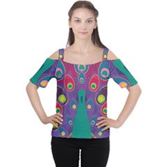 Peacock Bird Animal Feathers Cutout Shoulder Tee