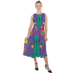 Peacock Bird Animal Feathers Midi Tie-back Chiffon Dress by HermanTelo