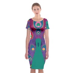 Peacock Bird Animal Feathers Classic Short Sleeve Midi Dress by HermanTelo