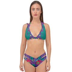 Peacock Bird Animal Feathers Double Strap Halter Bikini Set by HermanTelo