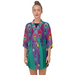 Peacock Bird Animal Feathers Half Sleeve Chiffon Kimono