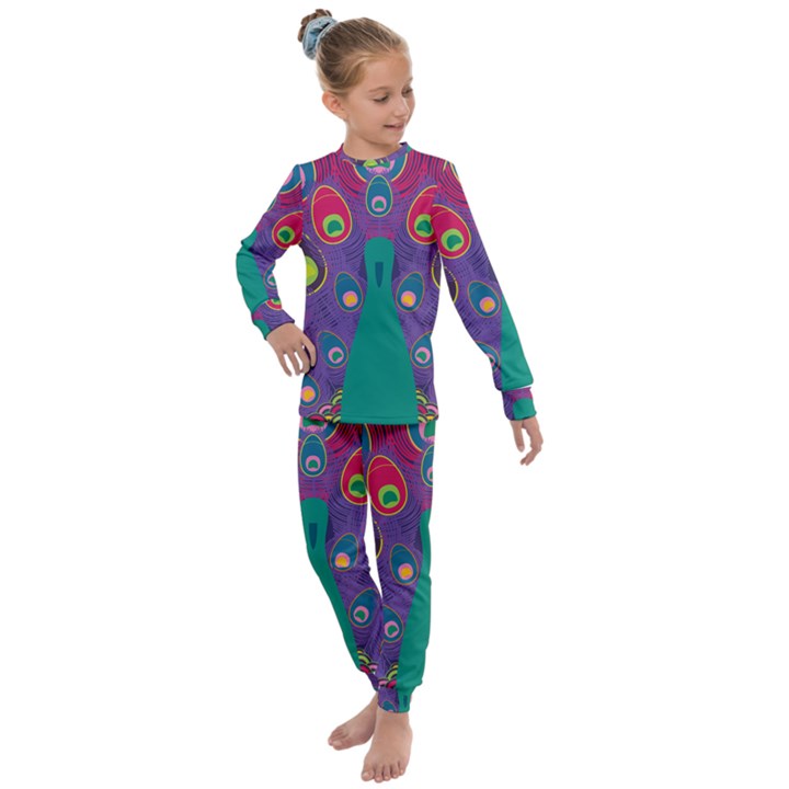 Peacock Bird Animal Feathers Kids  Long Sleeve Set 