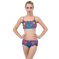 Peacock Bird Animal Feathers Layered Top Bikini Set