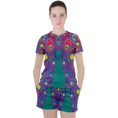 Peacock Bird Animal Feathers Women s Tee And Shorts Set