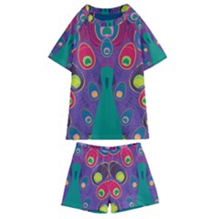 Peacock Bird Animal Feathers Kids  Swim Tee And Shorts Set