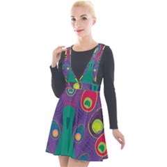 Peacock Bird Animal Feathers Plunge Pinafore Velour Dress