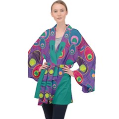 Peacock Bird Animal Feathers Velvet Kimono Robe by HermanTelo