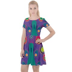 Peacock Bird Animal Feathers Cap Sleeve Velour Dress 