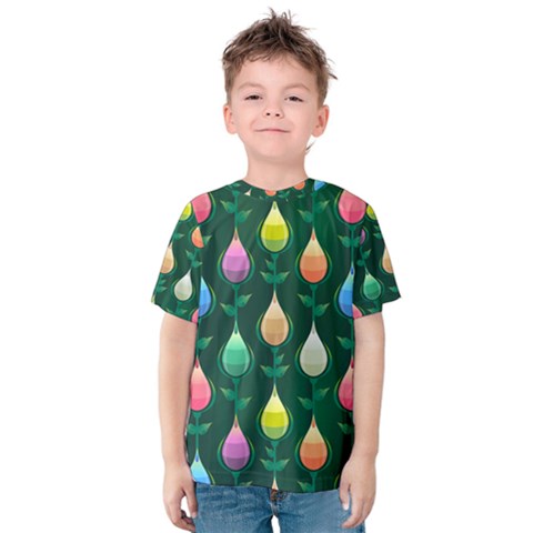 Tulips Seamless Pattern Background Kids  Cotton Tee by HermanTelo