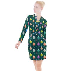 Tulips Seamless Pattern Background Button Long Sleeve Dress by HermanTelo