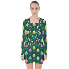 Tulips Seamless Pattern Background V-neck Bodycon Long Sleeve Dress by HermanTelo