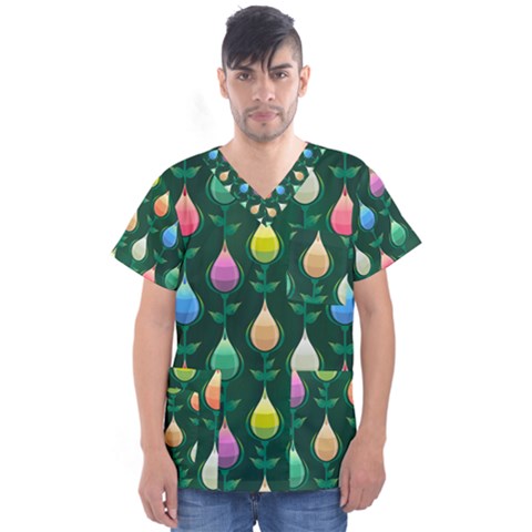 Tulips Seamless Pattern Background Men s V-neck Scrub Top by HermanTelo