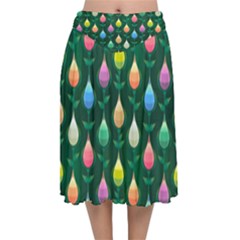 Tulips Seamless Pattern Background Velvet Flared Midi Skirt