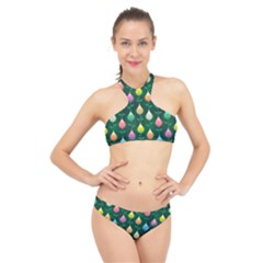 Tulips Seamless Pattern Background High Neck Bikini Set