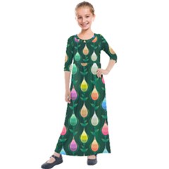 Tulips Seamless Pattern Background Kids  Quarter Sleeve Maxi Dress by HermanTelo