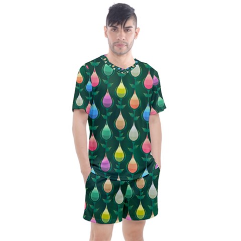 Tulips Seamless Pattern Background Men s Mesh Tee And Shorts Set by HermanTelo