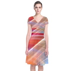 Wave Background Pattern Abstract Short Sleeve Front Wrap Dress