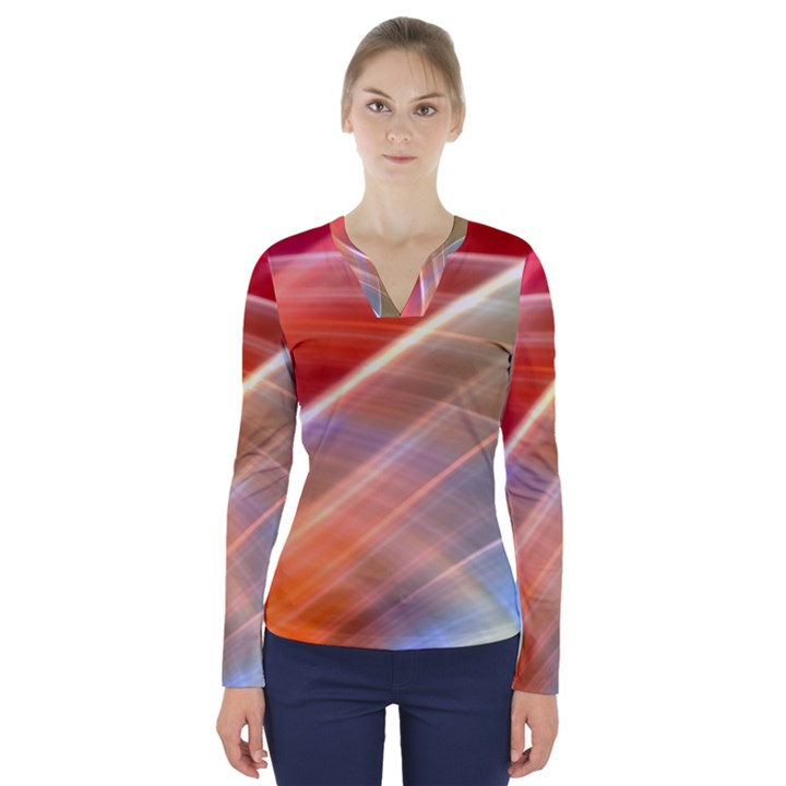 Wave Background Pattern Abstract V-Neck Long Sleeve Top