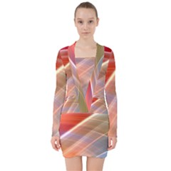 Wave Background Pattern Abstract V-neck Bodycon Long Sleeve Dress by HermanTelo