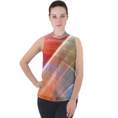 Wave Background Pattern Abstract Mock Neck Chiffon Sleeveless Top