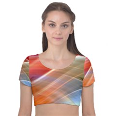 Wave Background Pattern Abstract Velvet Short Sleeve Crop Top 