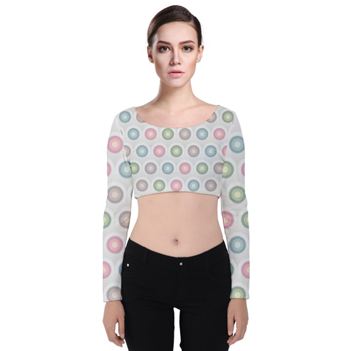 Seamless Pattern Pastels Background Pink Velvet Long Sleeve Crop Top