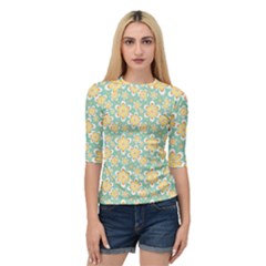 Seamless Pattern Floral Pastels Quarter Sleeve Raglan Tee